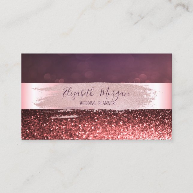 Modern Elegant Stripe, Brush Stroke Glitter Bokeh Business Card (Front)