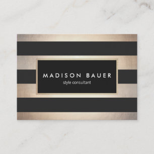 Modern Elegant Striped Black and FAUX Gold Foil Business Card
