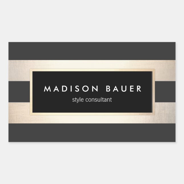 Modern Elegant Striped Black and FAUX Gold Foil Rectangular Sticker (Front)