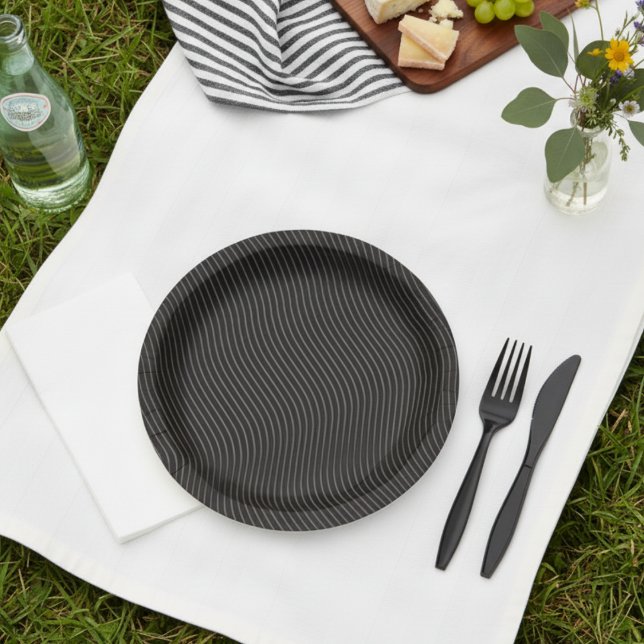 Modern Elegant Striped Black Paper Plate (Creator Uploaded)