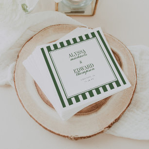 Modern Elegant Striped Olive Green Script Wedding Napkin