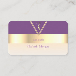 Modern Elegant Striped Stylish Viole,Gold,Scissors Business Card