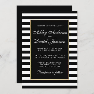 Modern Elegant Striped Wedding Invite BW