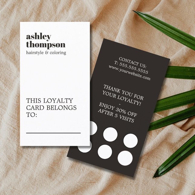 Modern Elegant Stylish Black White Hair Salon Loyalty Card (Creator Uploaded)