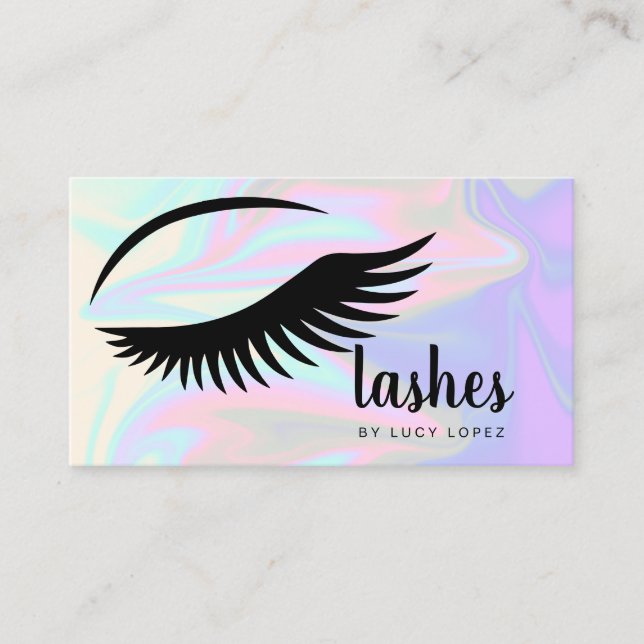 Modern elegant stylish chick holographic lashes business card (Front)