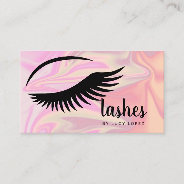 Modern elegant stylish chick holographic lashes business card (Front)