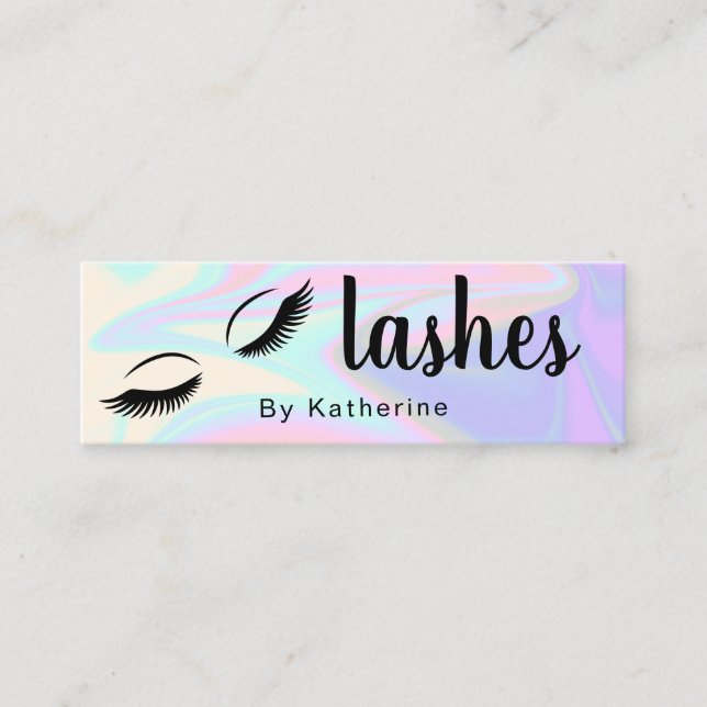 Modern elegant stylish chick holographic lashes mini business card (Front)
