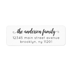Modern Elegant Stylish Classic Black Script Family Return Address Label