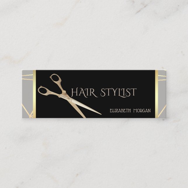 Modern Elegant Stylish Geometric Grey  ,Scissors Mini Business Card (Front)