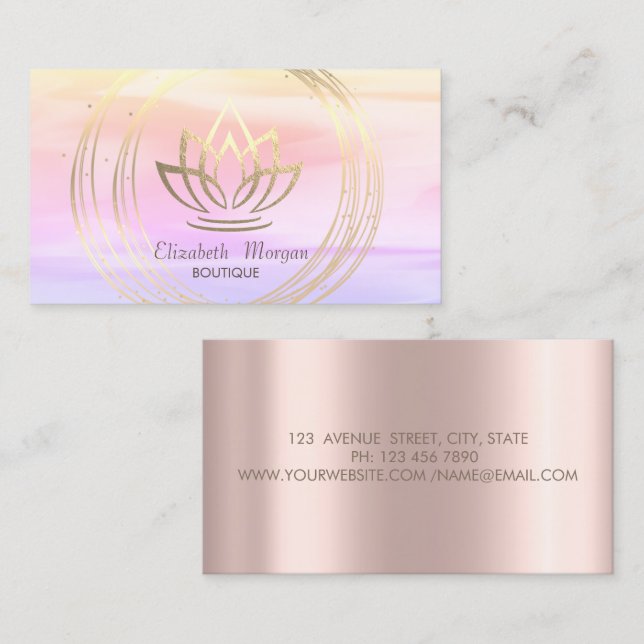 Modern Elegant Stylish Gold Circles Lotus Business Card (Front/Back)