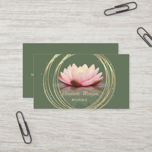 Modern Elegant Stylish,Gold Circles Lotus Green Business Card