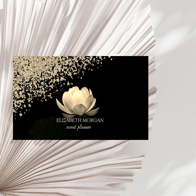 Modern Elegant Stylish Gold Diamonds Gold Lotus  Business Card (Creator Uploaded)