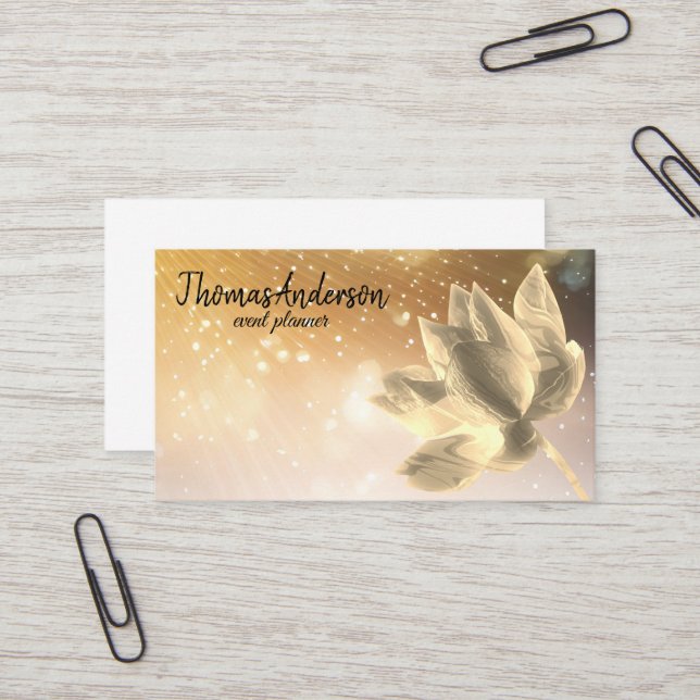Modern Elegant Stylish Gold Glitter Lotus Business Card (Front/Back In Situ)