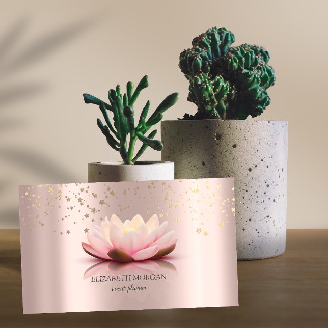 Modern Elegant Stylish Lotus Gold Stars Rose Gold Business Card (Creator Uploaded)