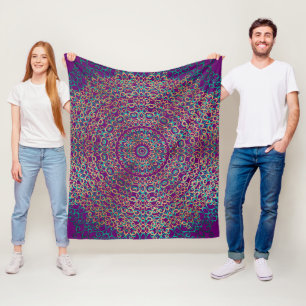 Modern & Elegant Stylish Mandala Boho Dark Purple Fleece Blanket
