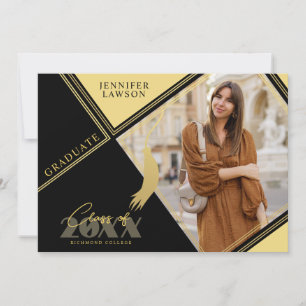 Modern Elegant Stylish Photo Gold Black Graduation Announcement