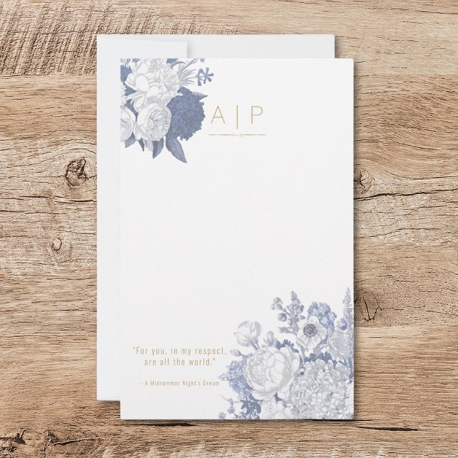 Modern Elegant Stylish Quote Floral Blue Stationery (Creator Uploaded)