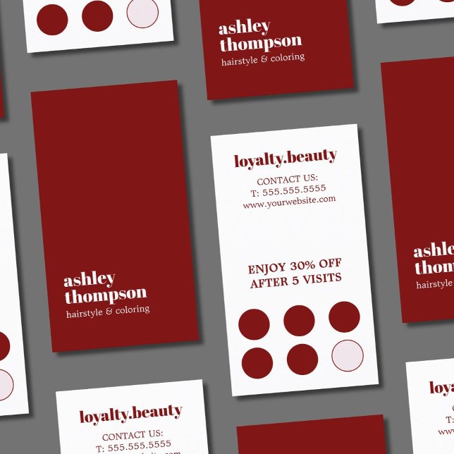 Modern Elegant Stylish Red White Hair Salon Loyal Loyalty Card (Creator Uploaded)