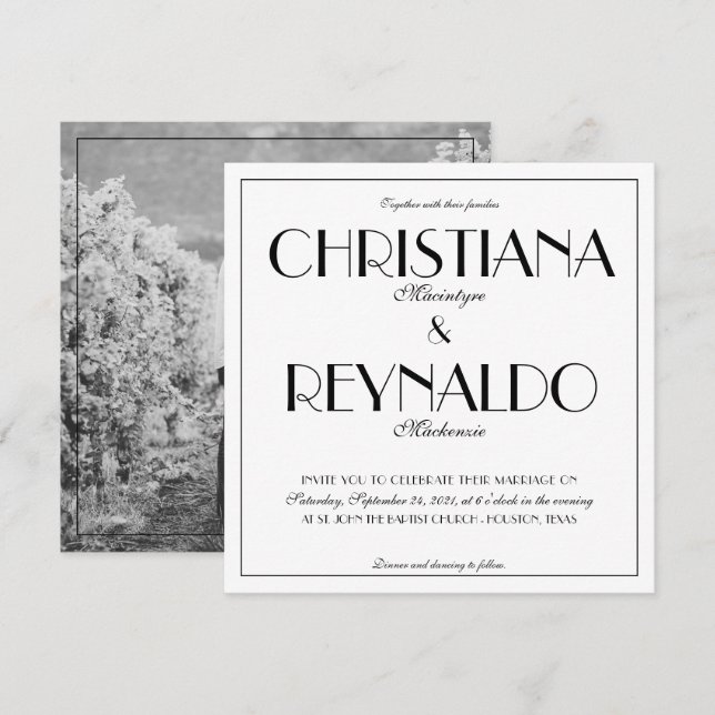 Modern Elegant Stylish Roaring 20s Wedding Photo Invitation (Front/Back)