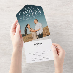 Modern Elegant Stylish RSVP Wedding All In One Invitation