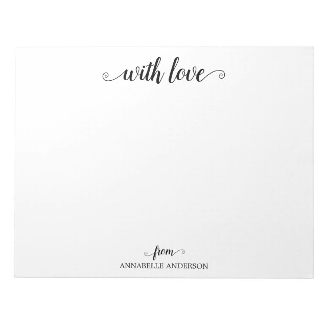 Modern Elegant Stylish Script Black With Love Notepad (Front)