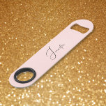 Modern Elegant Stylish Trendy Monogram Pastel Pink<br><div class="desc">Create your own custom, personalised, modern elegant black calligraphy typography script font monogrammed on light pastel pink background, trendy chic stylish cool professional extra durable stainless steel speed bottle opener bar key featuring a length and design to open bottles with speed and ease. Simply type in your name / family...</div>