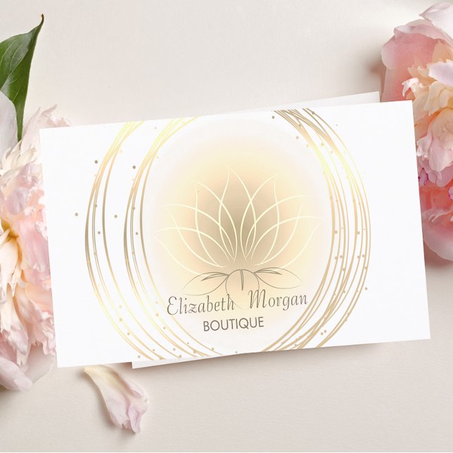 Modern Elegant Stylish,White ,Gold Circles Lotus Business Card (Creator Uploaded)