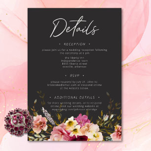 Modern Elegant Summer Meadow Floral Black Wedding Enclosure Card