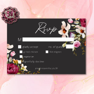 Modern Elegant Summer Meadow Floral Black Wedding RSVP Card