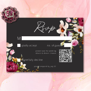 Modern Elegant Summer Meadow Floral Black Wedding RSVP Card