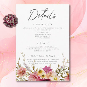 Modern Elegant Summer Meadow Floral White Wedding Enclosure Card