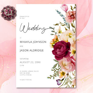 Modern Elegant Summer Meadow Floral White Wedding Invitation