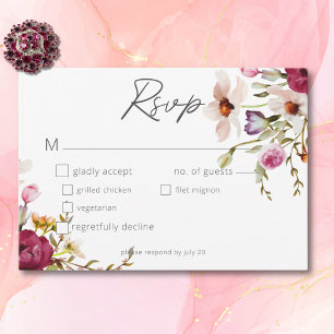 Modern Elegant Summer Meadow Floral White Wedding RSVP Card