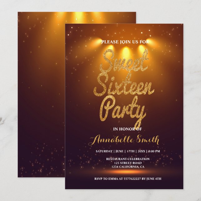 Modern elegant  sweet 16 invitation (Front/Back)