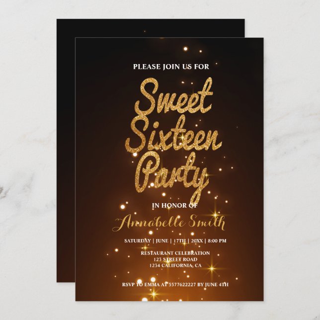 Modern elegant  sweet 16 invitation (Front/Back)