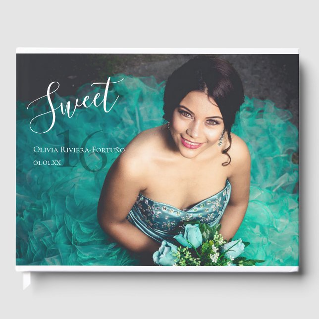 Modern Elegant Sweet Sixteen 16th Birthday Photo Guest Book (Front)