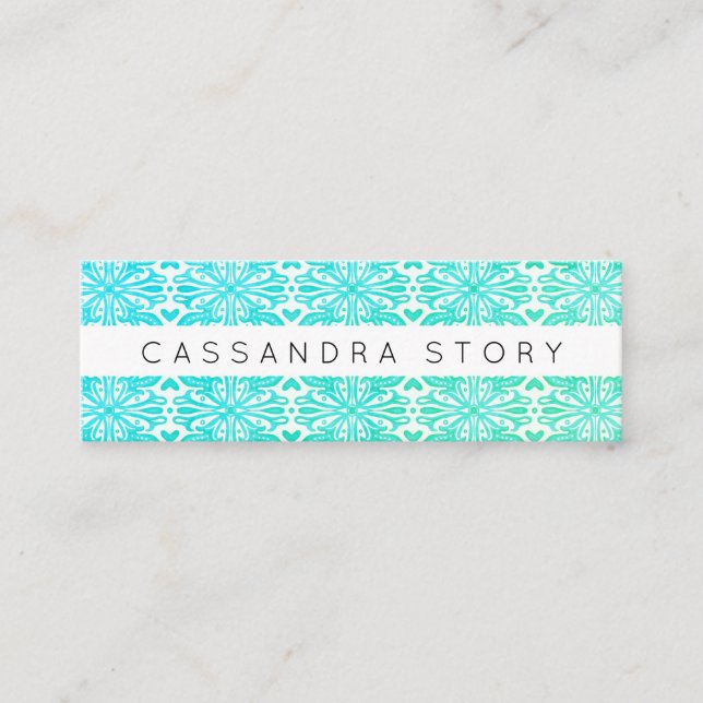 Modern Elegant Swirls Pattern Aqua Mini Business Card (Front)