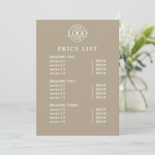 Modern Elegant Taupe Logo Service Menu Price List