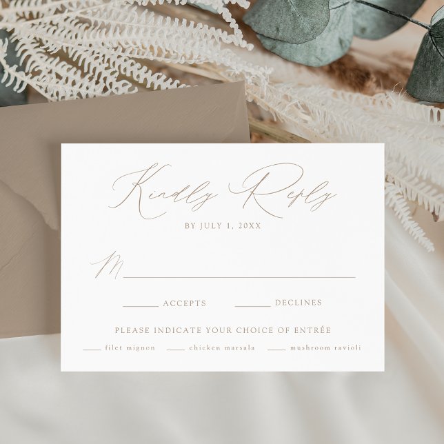 Modern Elegant Taupe Meal Choice Wedding RSVP Card (Creator Uploaded)