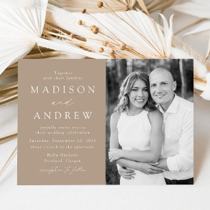 Modern Elegant Taupe Photo Wedding Invitation