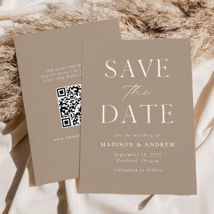 Modern Elegant Taupe QR Code Save The Date