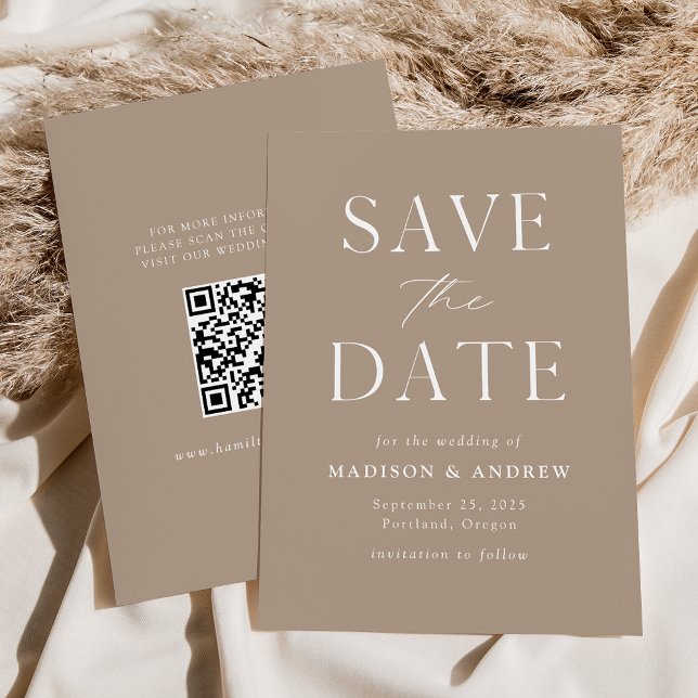 Modern Elegant Taupe QR Code Save The Date (Creator Uploaded)
