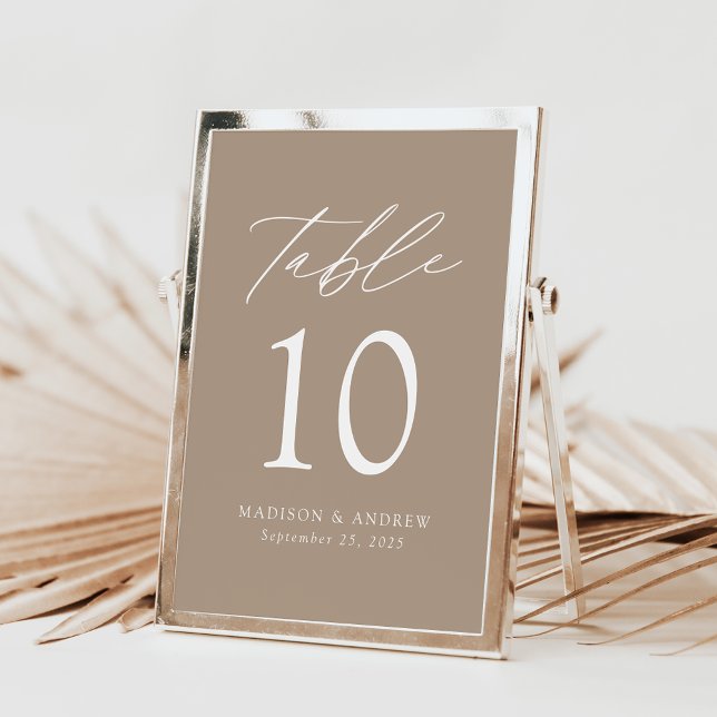 Modern Elegant Taupe Wedding Table Number (Creator Uploaded)