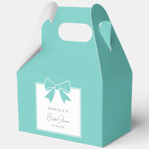 Modern Elegant Teal Blue Bow Ribbon Bridal Shower Favour Box