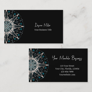 Modern Elegant Teal Green Black Bohemian Mandala Business Card