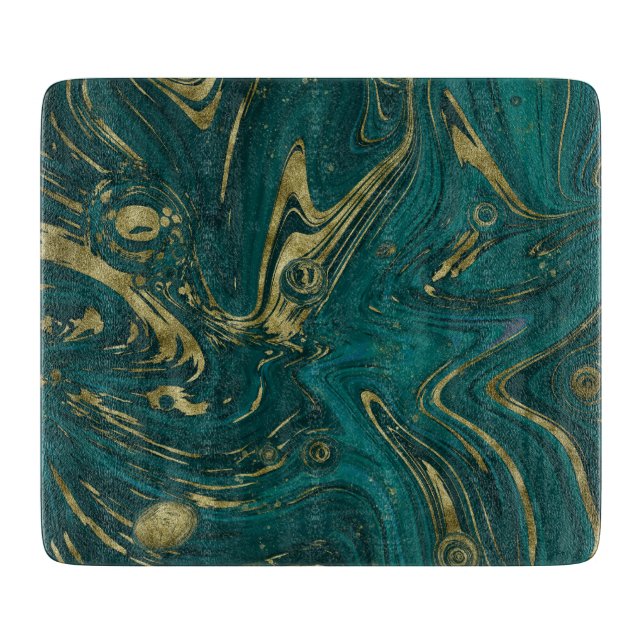 Modern Elegant Teal Green & Gold Marble Swirl   Cutting Board (Front)
