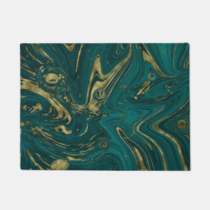 Modern Elegant Teal Green & Gold Marble Swirl Doormat