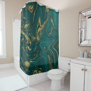 Modern Elegant Teal Green & Gold Marble Swirl   Shower Curtain