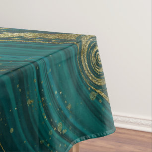 Modern Elegant Teal Green & Gold Marble Swirl    Tablecloth