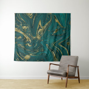 Modern Elegant Teal Green & Gold Marble Swirl   Tapestry